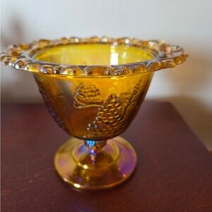 Vintage Indiana Glass Harvest Grape carnival glass pedestal bowl